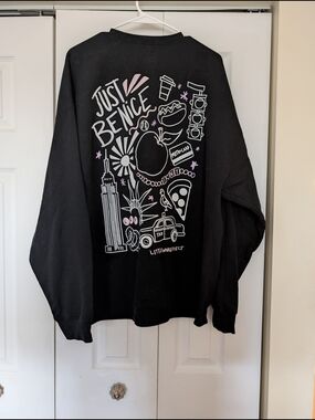 Just Be Nice Graphic Crewneck Sweater - Black with Pink & White Print